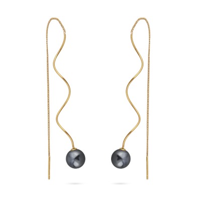 Серьги (Майорка 12мм темно-серая; покрытие золото), Есть комплект