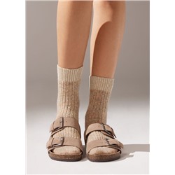 Kurze Socken in Rippstrick mit Wolle und Glitzergarn