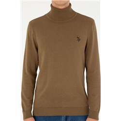 Erkek Slim Fit Boğazlı Yaka Haki Basic Kazak