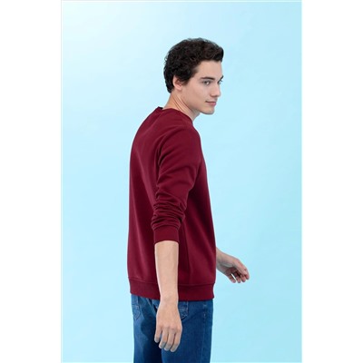 Bordo Bisiklet Yaka Basic Sweatshirt