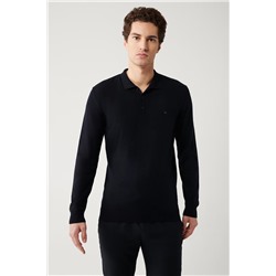 Lacivert 3 Düğmeli Polo Yaka Regular Fit Standart Kesim Triko Kazak