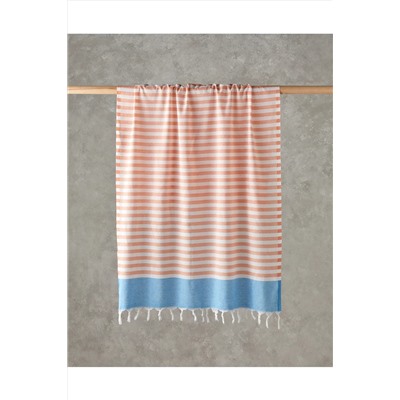 English Home Candy Rejenere Çizgili Peştamal 90x150 cm Turuncu-Açık Mavi