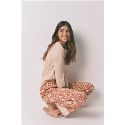 Pantalón largo viscosa flores naranja