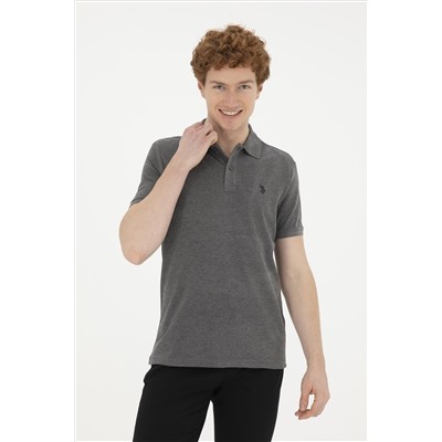 Erkek Slim Fit Polo Yaka Antrasit Melanj Basic Tişört