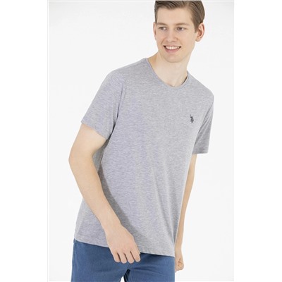 Erkek Gri Melanj Basic Bisiklet Yaka Tişört