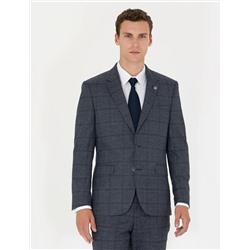 Lacivert Slim Fit Ekose Takım Elbise