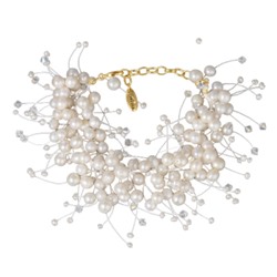 Браслет Грозди (жемчуг белый 3-7мм, SW белые хамелеон; золото) 17-22см, Есть комплект