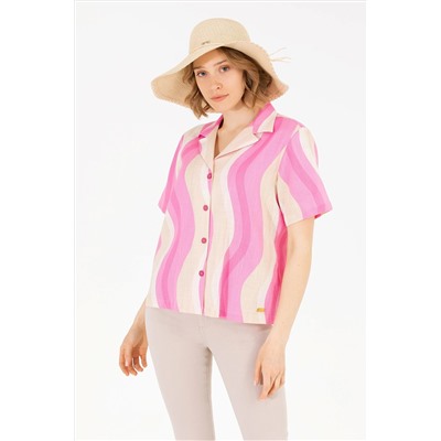 Kadın Pembe Kısa Kollu Gömlek