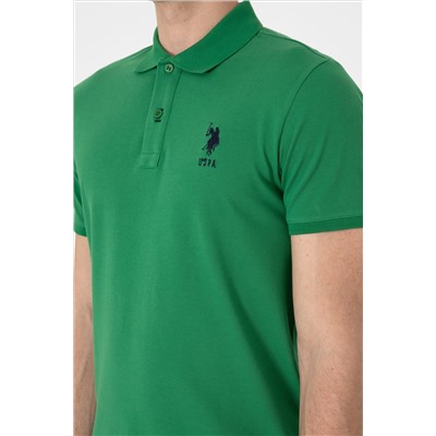 Erkek Slim Fit Polo Yaka Yeşil Basic Tişört
