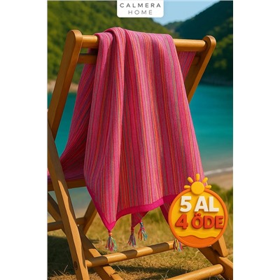 Calmera, Etnika Peştemal | İnce - Renkli Saçaklı | Plaj Pareo, Deniz, Havuz, Yoga, Pilates Havlusu - Pembe