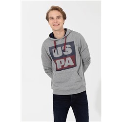 Erkek Gri Melanj Kapüşonlu Sweatshirt
