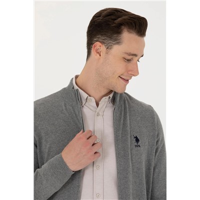 Erkek Gri Melanj Basic Triko Hırka