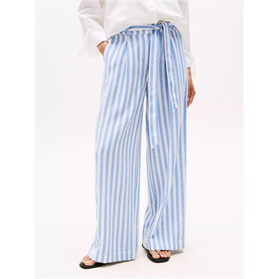 Stripe Wide-Leg Paper-Bag Pant