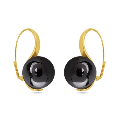 Серьги (Майорка 16мм черный мелаллик; покрытие золото), Есть комплект