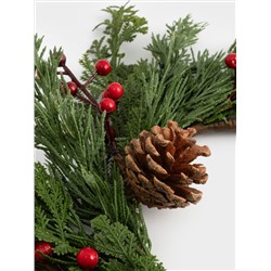 Венок декоративный, 15/38 см, пластик/пенопласт, Шишки и красные ягоды, Interior natural
