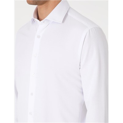 Beyaz Slim Fit Uzun Kollu Armürlü Gömlek