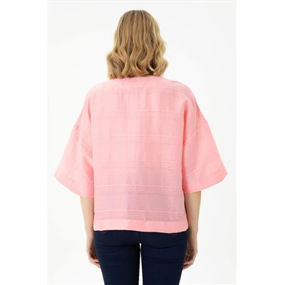 Kadın Pembe Kısa Kollu Gömlek