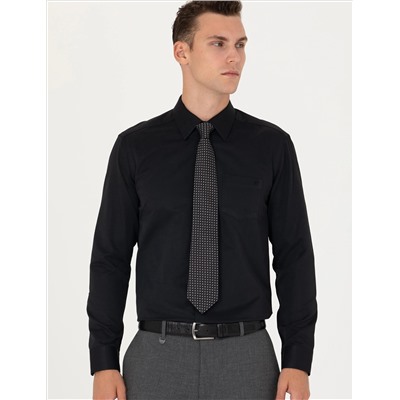 Siyah Regular Fit Uzun Kollu Basic Gömlek