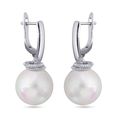 Серьги (Майорка 14мм белая; покрытие родий), Есть комплект