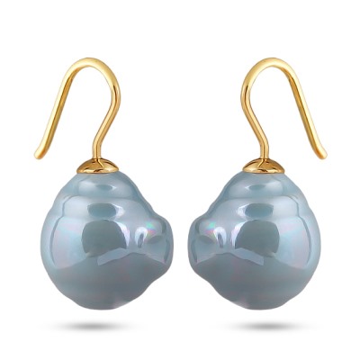 Серьги (Майорка 14мм барочная голубая; покрытие золото), Есть комплект