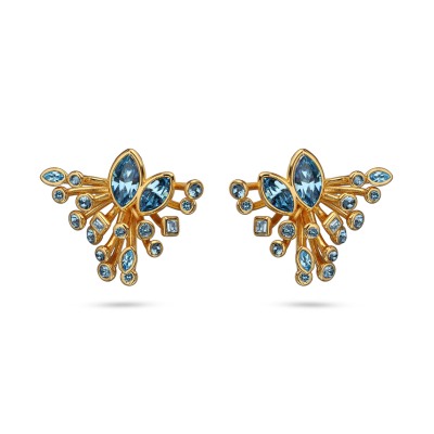 Серьги Эйва (кристаллы SW аквамарин; покрытие золото), Есть комплект