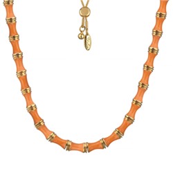 Колье Бамбук (эмаль оранжевая; покрытие золото) 70см, Есть комплект