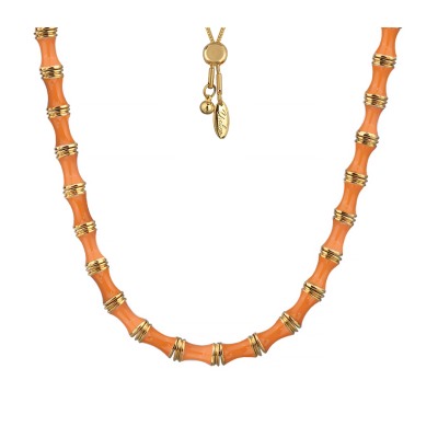 Колье Бамбук (эмаль оранжевая; покрытие золото) 70см, Есть комплект