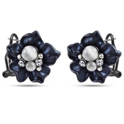 Серьги (улексит, эмаль синяя, кристаллы; покрытие черный родий)