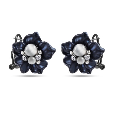 Серьги (улексит, эмаль синяя, кристаллы; покрытие черный родий)