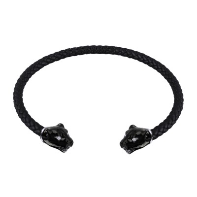 Чокер Пантера (эмаль черная, кристаллы SW белые; покрытие родий), Есть комплект