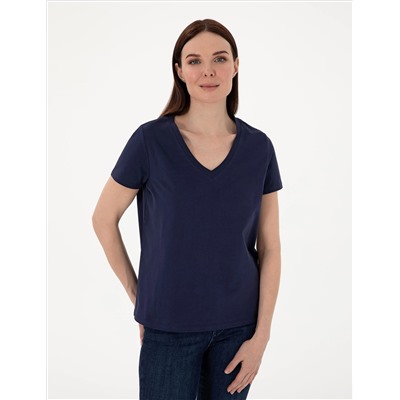 Lacivert Regular Fit V Yaka Basic Tişört