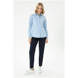 Kadın Mavi Uzun Kollu Basic Gömlek