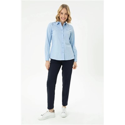 Kadın Mavi Uzun Kollu Basic Gömlek
