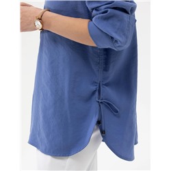 Koyu Mavi Oversize Uzun Kollu Gömlek