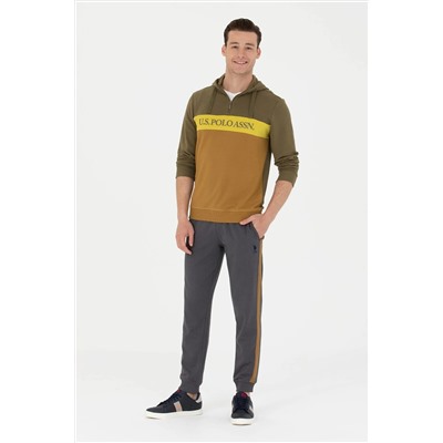 Erkek Haki Kapüşonlu Sweatshirt