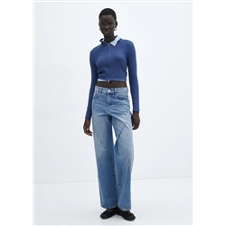 Jeans wideleg costuras decorativas