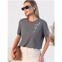 Нарядная футболка с принтом пайетками из премиального хлопка с эластаном