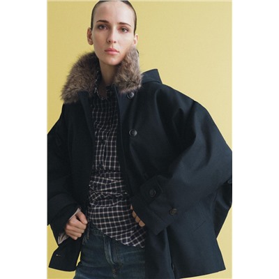 ZW COLLECTION FAUX FUR COLLAR TRENCH COAT