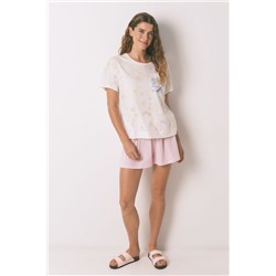 Pijama corto algodón blanco y rosa Snoopy