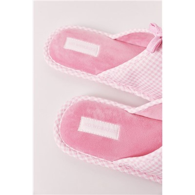 Zapatillas casa rosa cuadros Vichy lazo