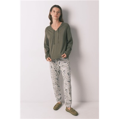 Camiseta manga larga algodón frunce verde