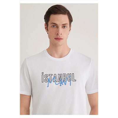 Mavi İstanbul Baskılı Beyaz Tişört Regular Fit / Normal Kesim 067114-620