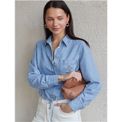 Укороченная блузка с кулиской из джинсового лиоцелла