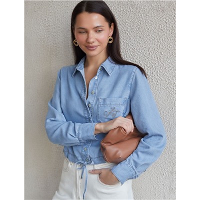 Укороченная блузка с кулиской из джинсового лиоцелла