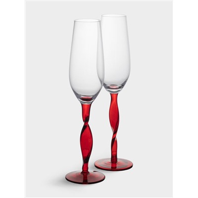 Бокал для шампанского, 220 мл, 2 шт, стекло, красная ножка, Villalago