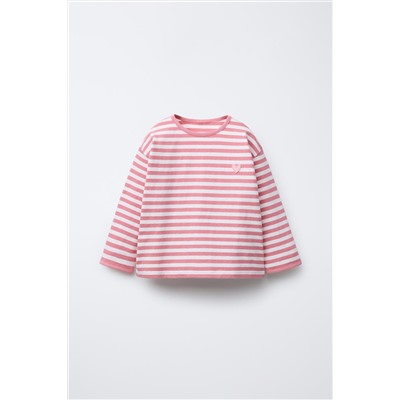 HEAVY WEIGHT WOVEN STRIPE T-SHIRT WITH HEART PATCH