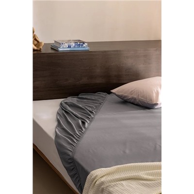 Ciel King Size Plus %100 Pamuk Lastikli Saten Çarşaf - Gri