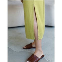 Длинное платье-рубашка с поясом и разрезами изо льна с вискозой