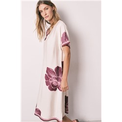 Vestido largo manga corta flor