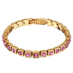 Браслет Теннис (кристаллы SW розовые 4мм; покрытие золото)17-19см, Есть комплект